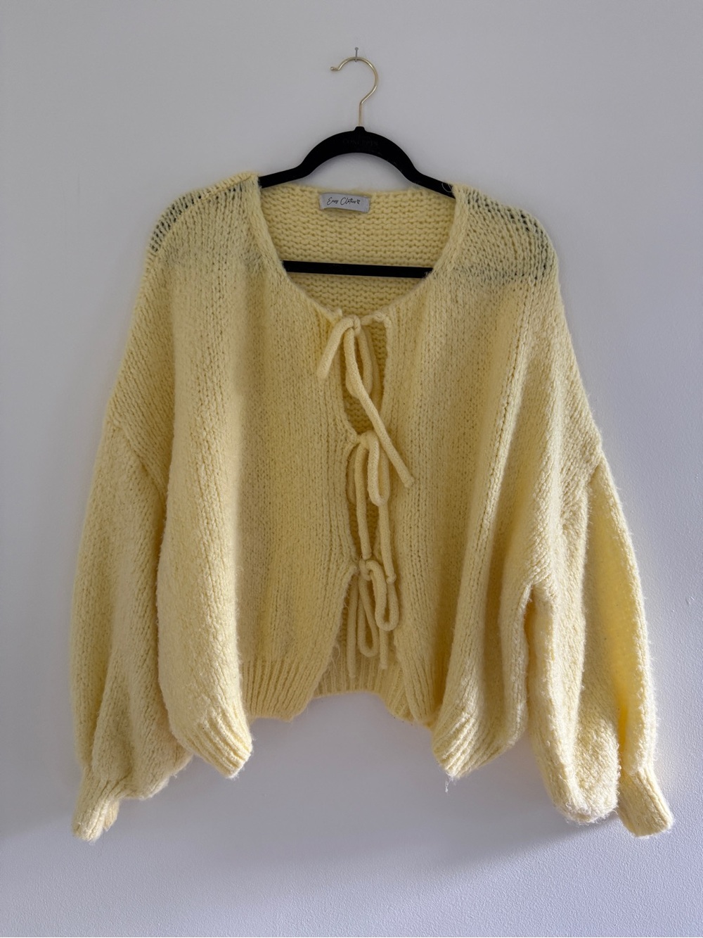 Easy Clothes Tie-Front Knit Cardi in Soft Yellow